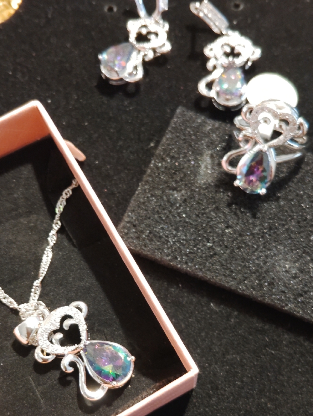 Silver-Tone Rainbow Teardrop Pendant Necklace - Women Jewelry